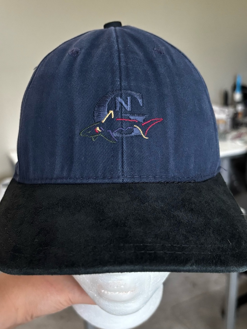 Vintage Greg Norman Collection Navy Cap with Black Brim and Multicolor Shark